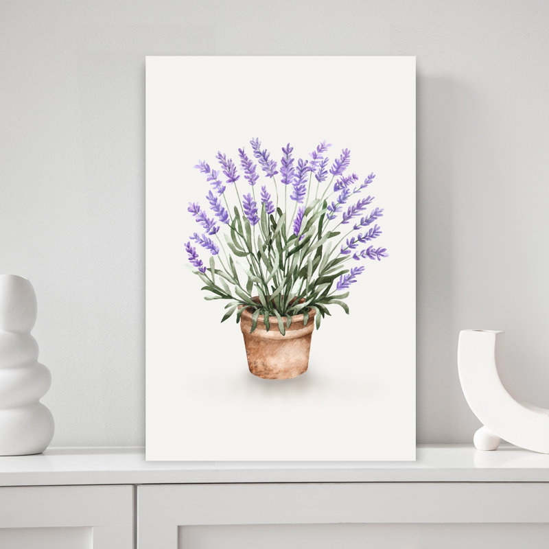 Lavande en pot, aquarelle élégante, sérénité, fleur de lavande contemporaine, art mural, H 18 po x l 12 po