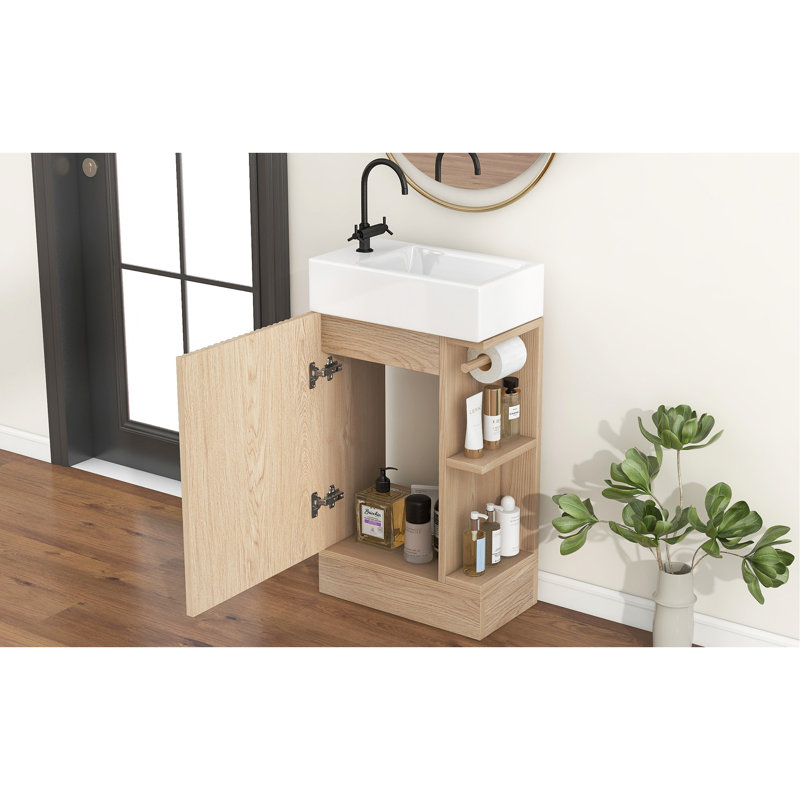 Meuble-lavabo polyvalent avec des fonctionnalités avancées pour une configuration de salle de bain idéale, Chêne