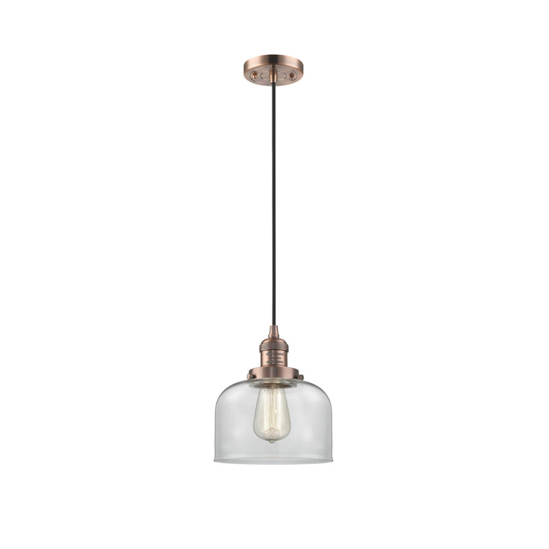 Luminaire suspendu pour îlot de cuisine 1 lumière Cedeno, Ampoule DEL 6 watts Vinage, Transparent, Cuivre antique