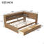 Lit de jour en bois pleine grandeur avec tablettes de rangement, USB, DEL et 2 tiroirs-892505461