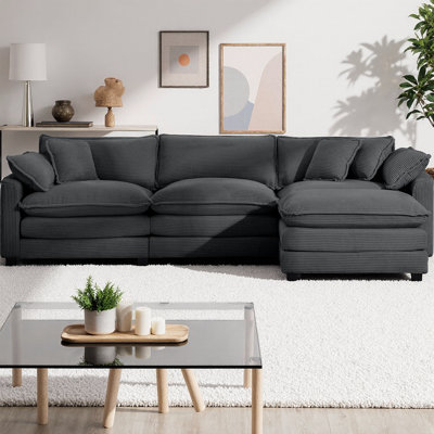Canapé modulaire en L avec repose-pieds Corduroy