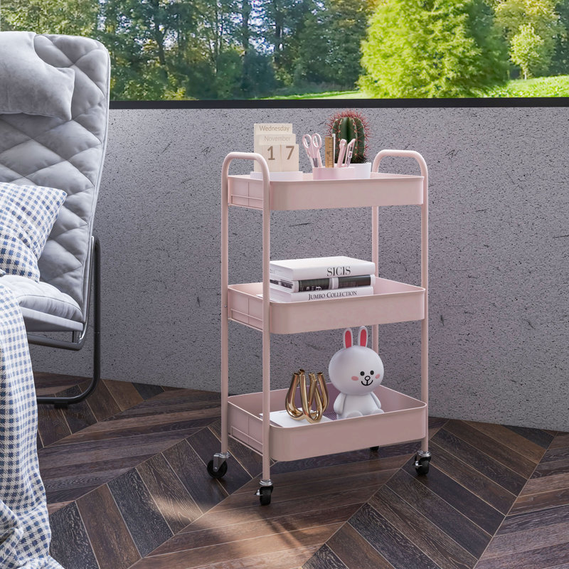 Okemia 79cm H x 45cm W Utility Cart with Wheels, Pink