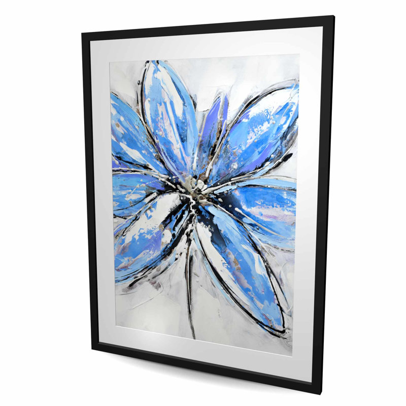 Fleur bleue - reproduction botanique encadrée pour la décoration intérieure, H 48 po x l 36 po, Noir
