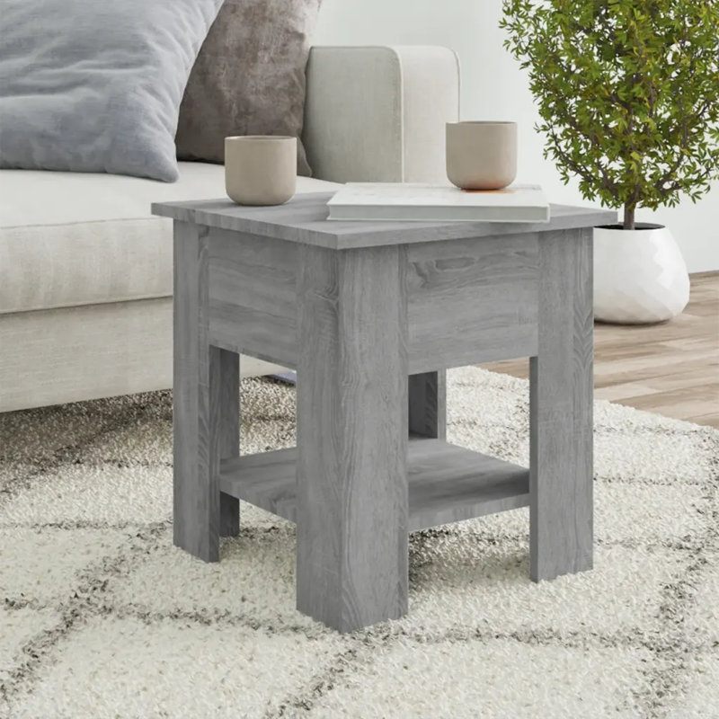 Table de bout en verre avec rangement, Gris Sonoma, 15,7 po x 15,7 po x 16,5 po