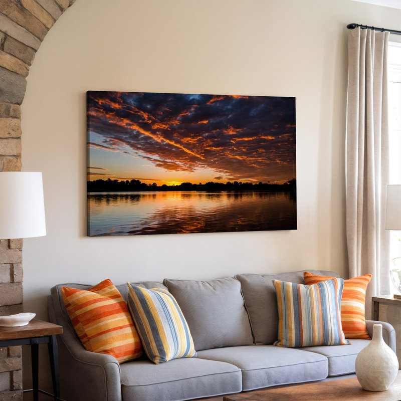 Reproduction d'art sur toile, "Coucher de soleil à couper le souffle sur un plan d'eau tranquille", H 11 po x l 14 po