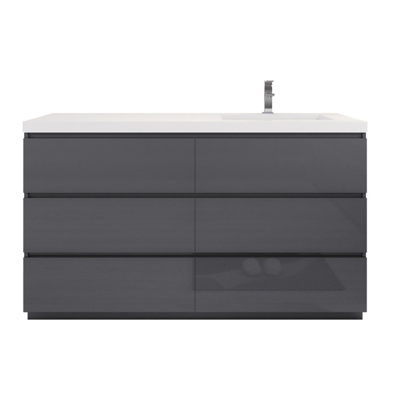 Ensemble de meuble-lavabo simple 60 po Hanzila, Gris ultrabrillant