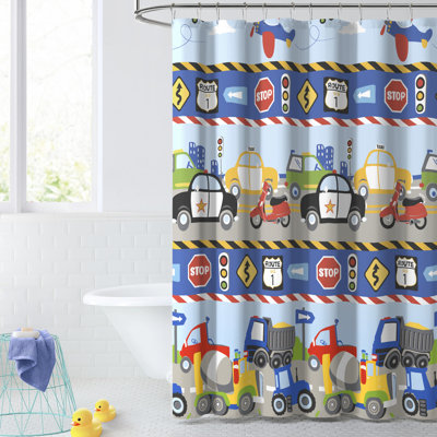 Trucks & Trains Cotton Blend Shower Curtain