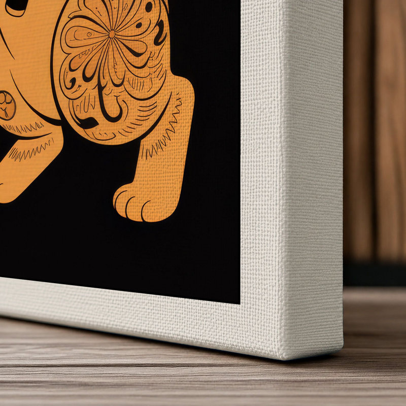 Golden Samurai Cat Japandi - Wrapped Canvas, 18x12 - 45.7 x 30.5 cm, Cream Border