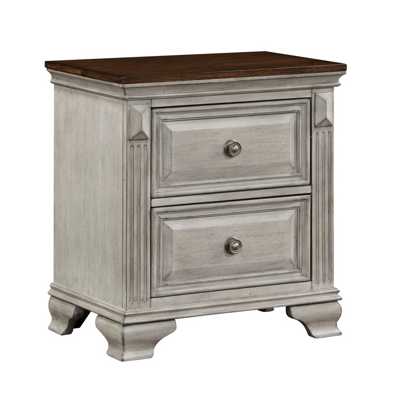 Table de chevet grise et brune à deux tons - 2 tiroirs, décoration en bois majestueuse d'aspect bois