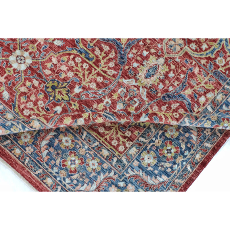Hand Knotted Wool Area Rug in Red And Blue