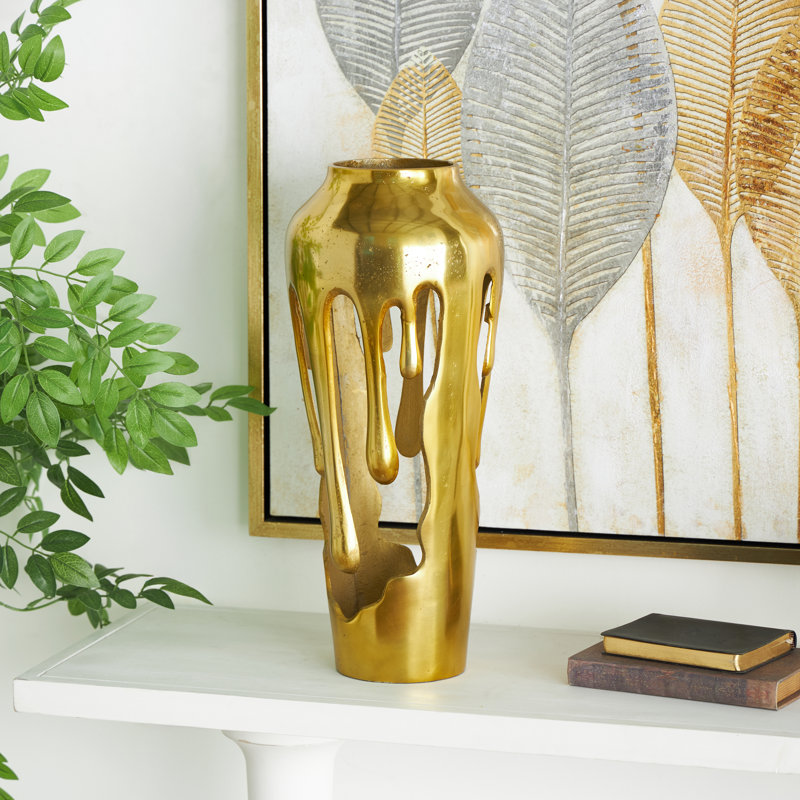 Vase décoratif Moderna, H 19,25 po x l 8,1 po x P 8,05 po, Or