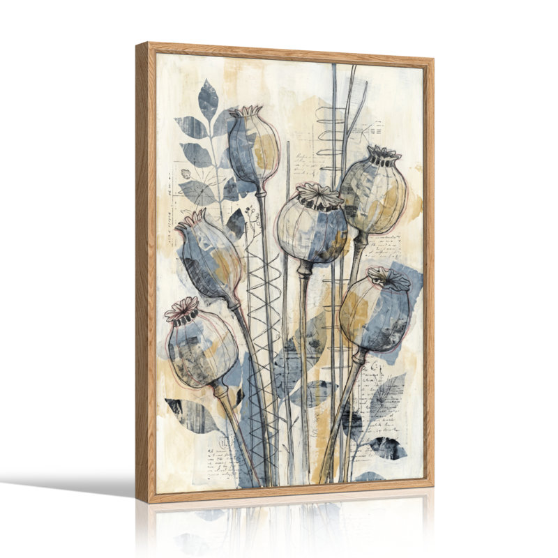 Ensemble de 1 tableau sur toile botanique à motif de coquelicot, 36"H x 24"W, Natural