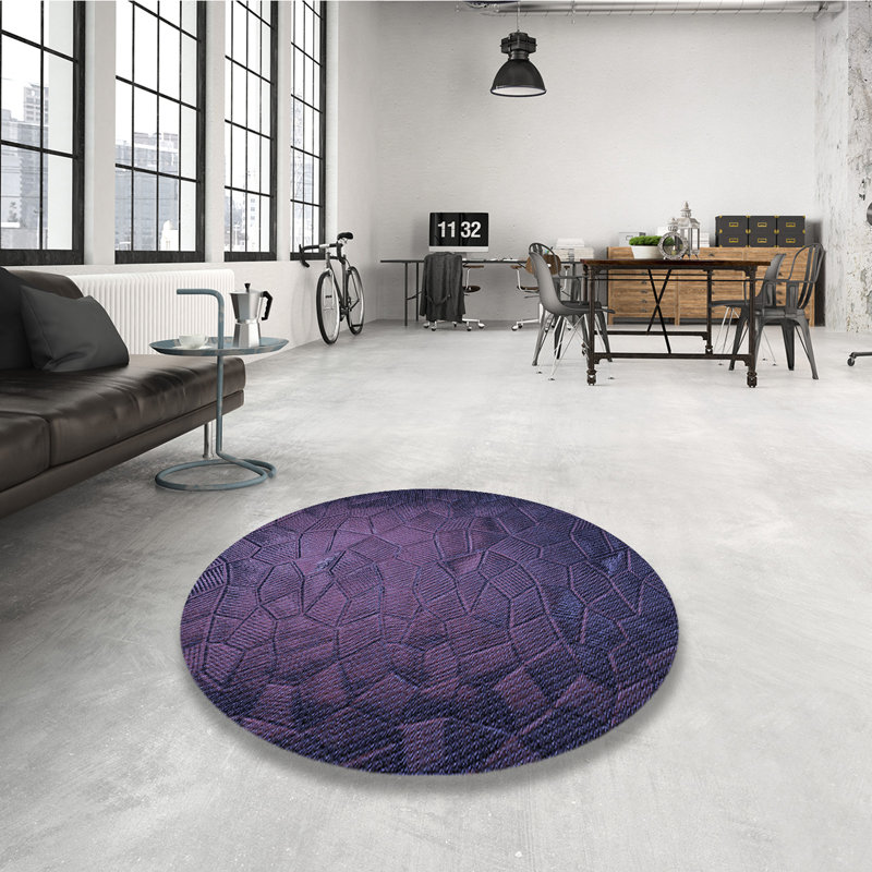 Tapis 100% à motifs lavables à la machine 2989 Pat738_BLU, Rond 4 pi