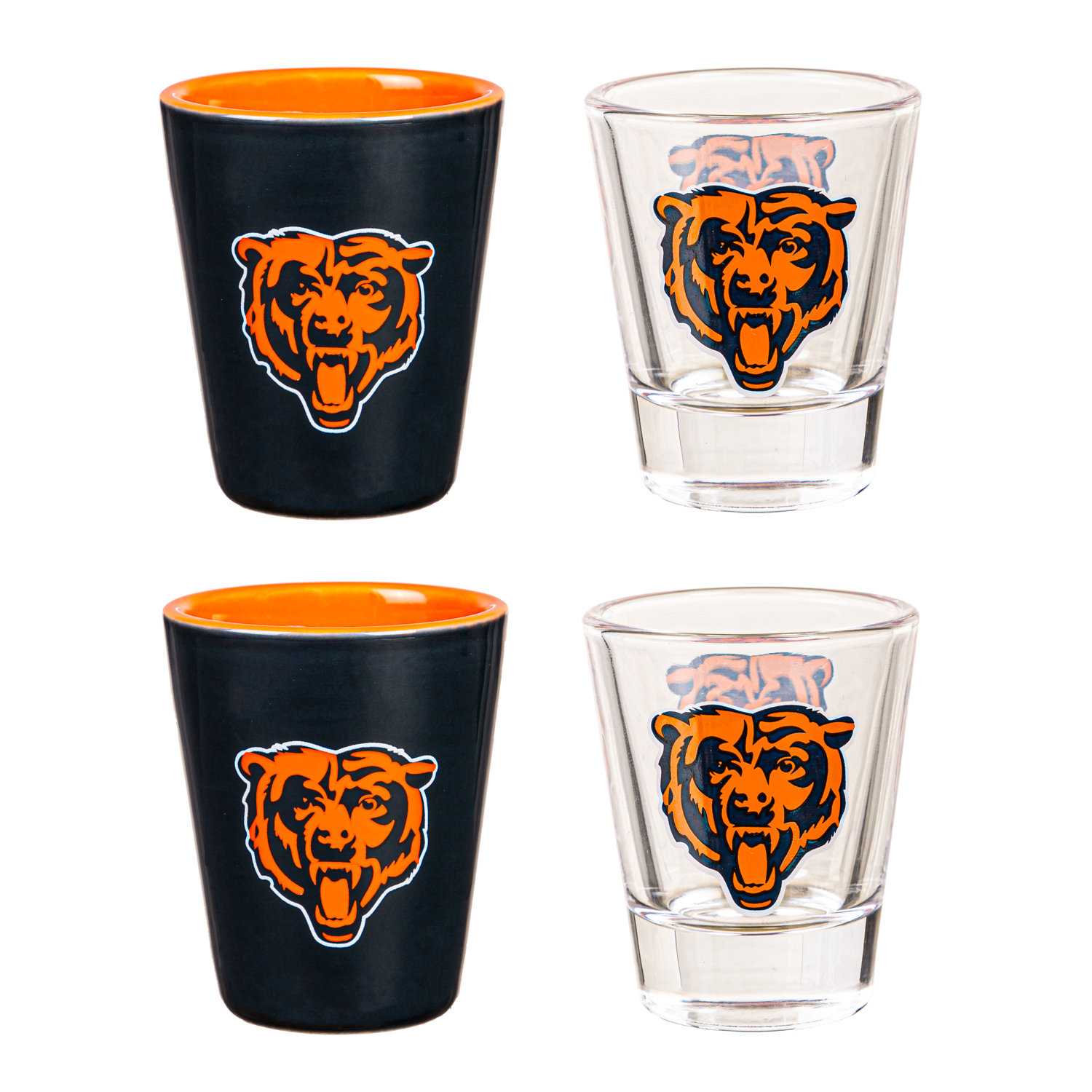 Evergreen Enterprises, Inc 4 Piece Chicago Bears Ceramic and Glass 2oz.  Shot/Shooter Set in Gift Box