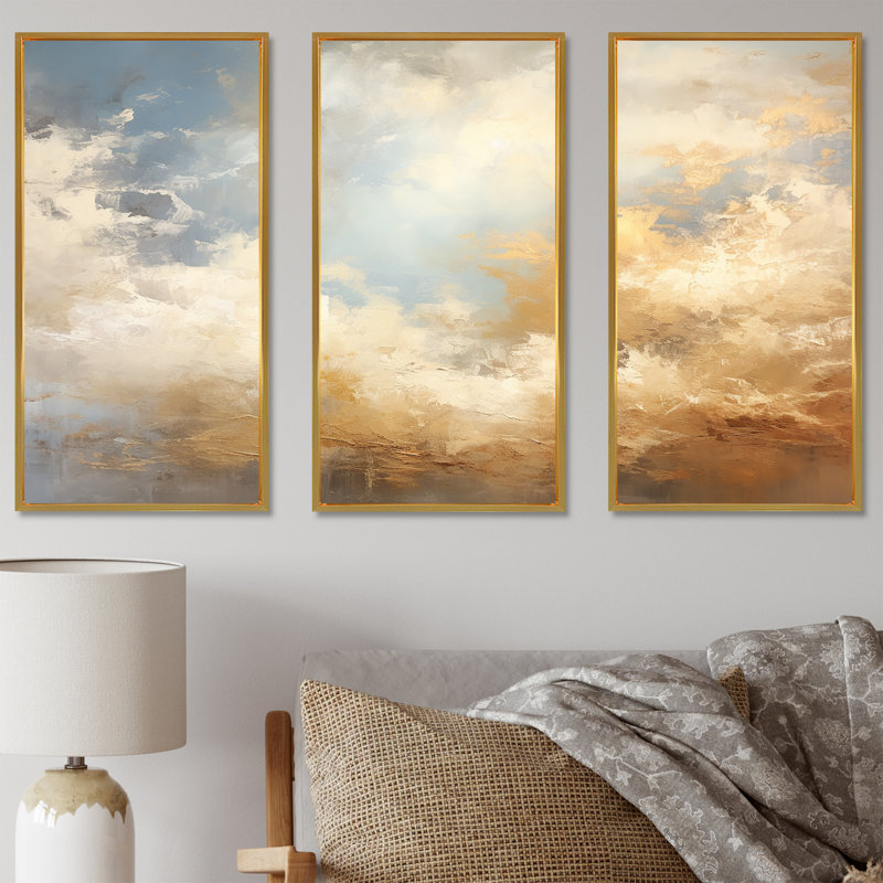 Ensemble de décorations murales beige et or Minimalisme, Cadre flottant doré, H 40 po x l 60 po x P 1 po