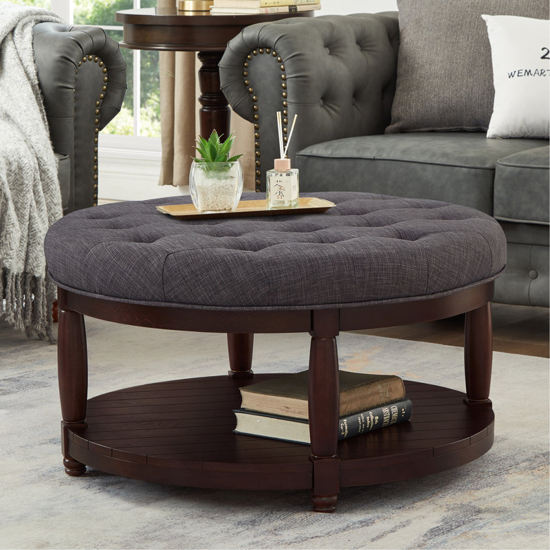 Grande table basse avec repose-pieds capitonné et rembourré avec tablette, Gris foncé, Marron foncé