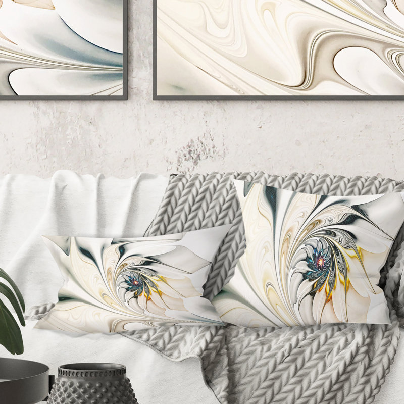 White and Beige Floral Stained Glass Square Throw Pillow