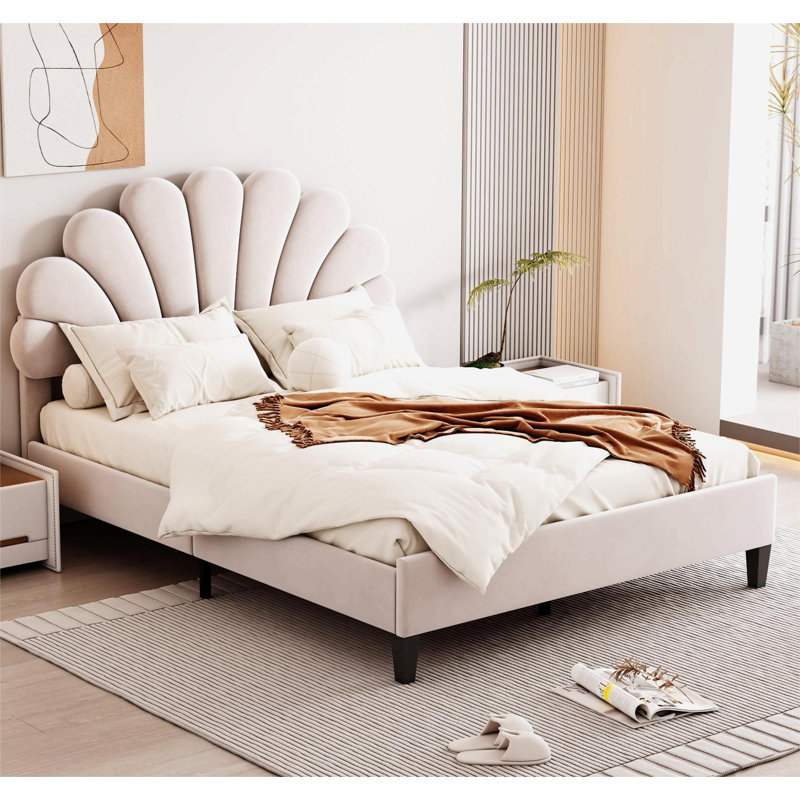 Genny Upholstered EU Double - 140 X 200 Cm Bed, Beige