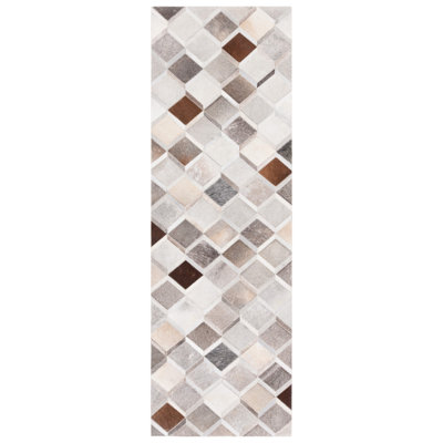 Sebring Hand Woven Leather/Felted Cloth Geometric Rug in Ivory/Gray