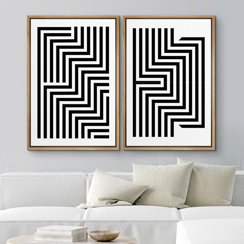 " 3D Illusion Zig Zag Line Art Maze " 2 Piece Art Graphic Art Print