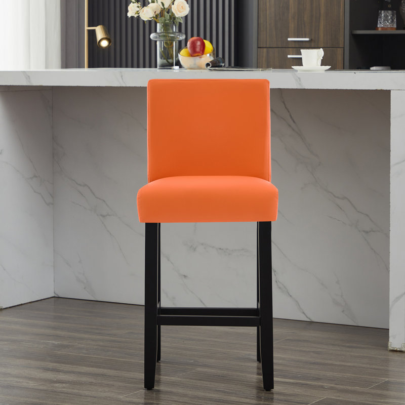 Tabouret de bar rembourré avec structure en bois massif, 1, Orange / similicuir