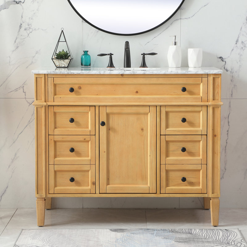 Rivers 42'' Single Bathroom Vanity with Marble Top, Natural