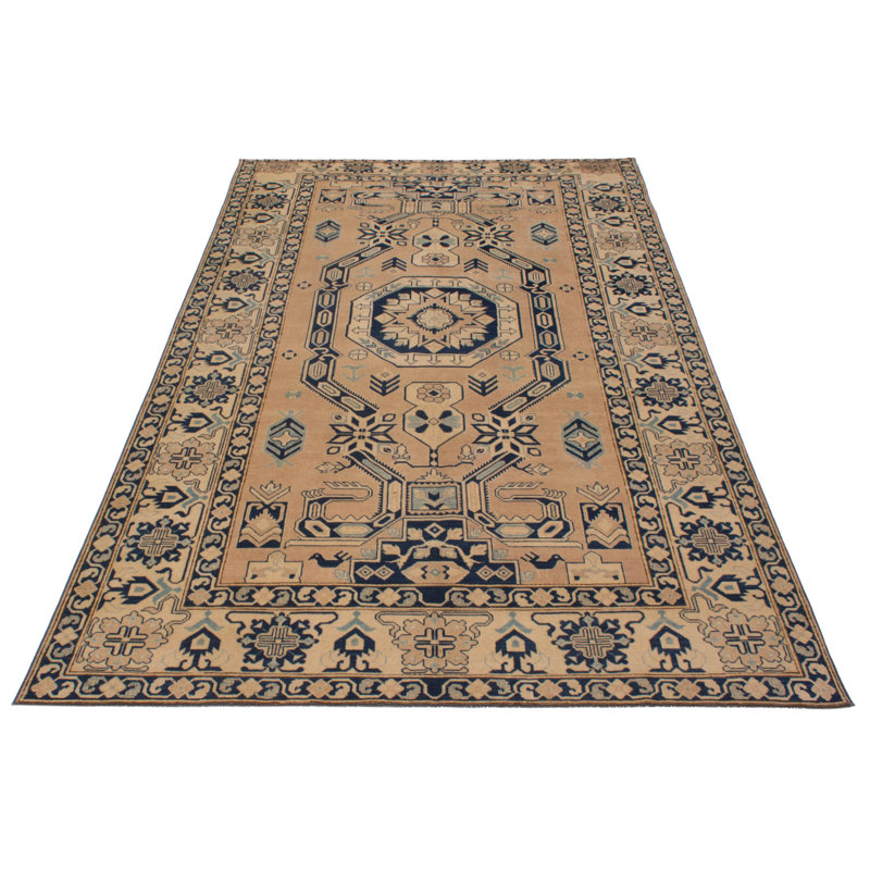 Tapis unique en laine de 1990 à motif rectangulaire de 6 pi 10 po x 11 pi 4 po Albinas