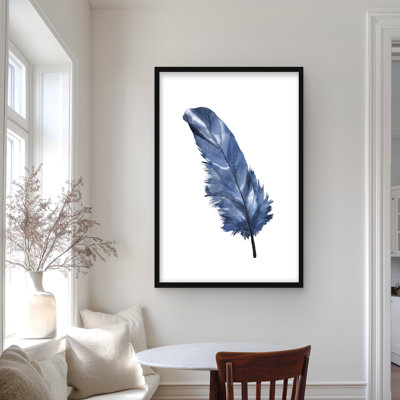 Blue Feather - Classic Blue Framed Matted Print for Decor