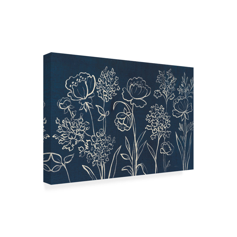 Toile d'extérieur «Indigo Floral I» de Silvia Vassileva, H 16 po x l 24 po x P 1,5 po
