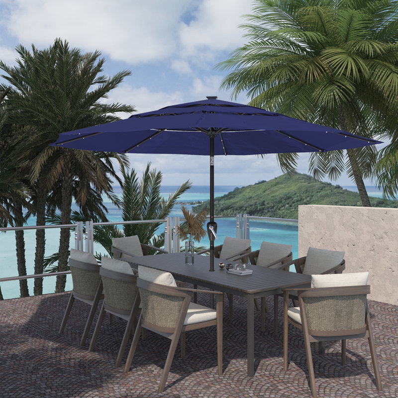 Parasol de marché éclairé 10 pi Shelyn, Bleu marine