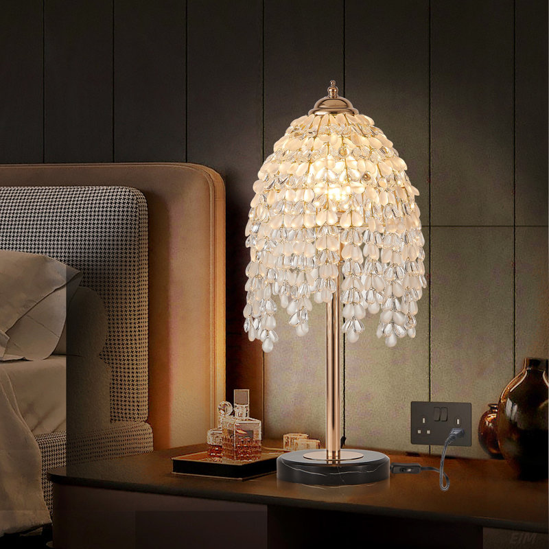 French Gold Crystal Table Lamp, Gold