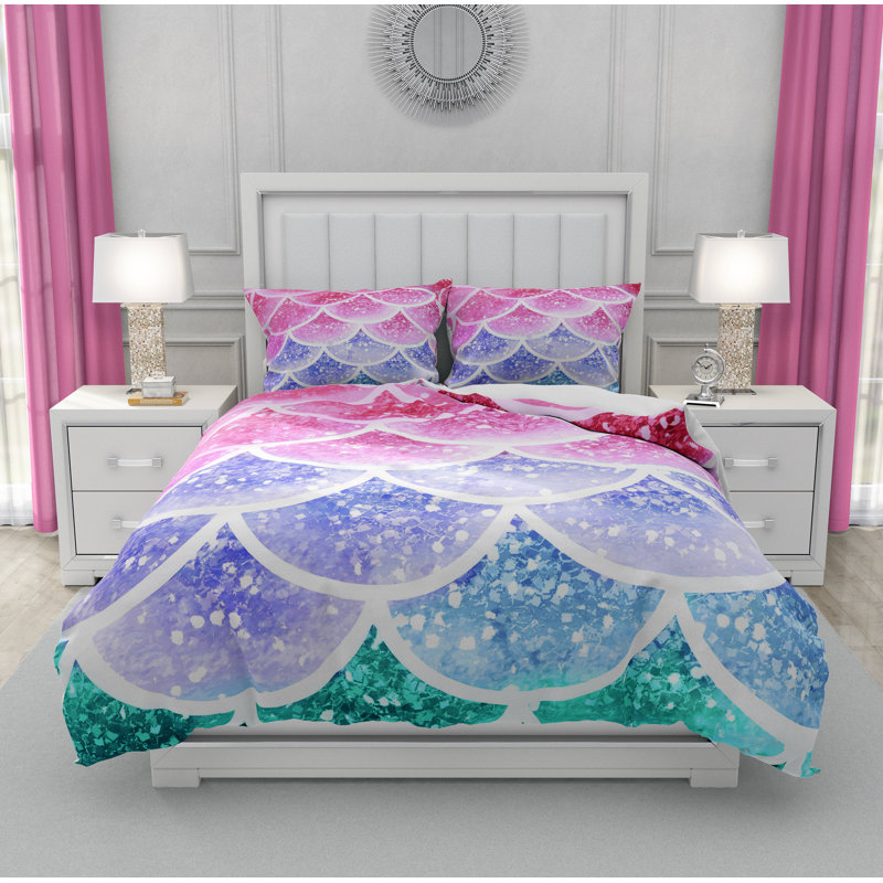  Ensemble de housse de couette Pastel Mermaid Scales, Housse de couette très grand + 2 taies décoratives