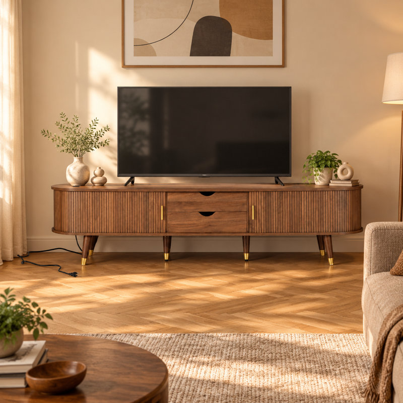 Meuble télé Mid-Century en bois, Noyer