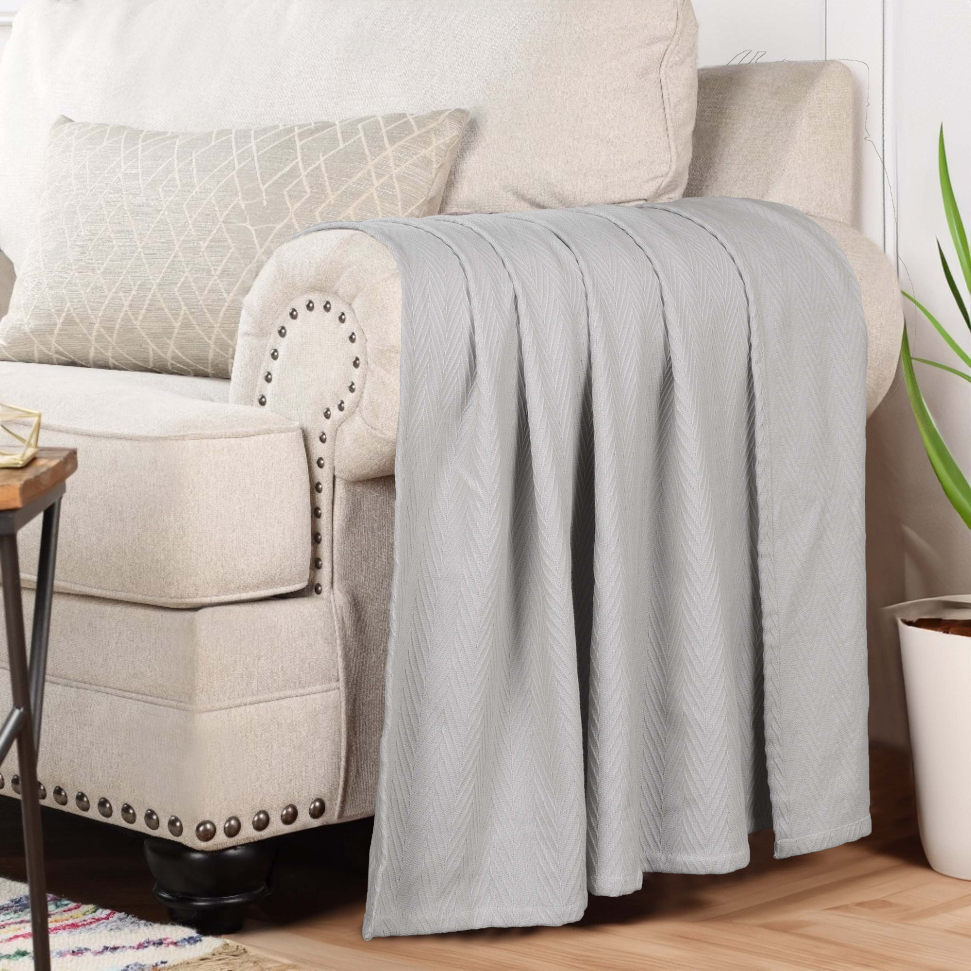 Jareth Woven Metro Zig-Zag All-Season Cotton Blanket, California King, Gray