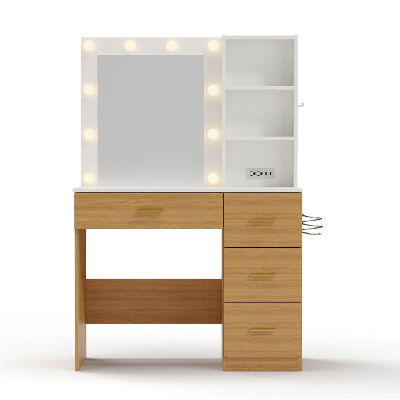 Makeup Vanity Desk With With 10 Light 3 Lighting Modes Brightness And Mirror And Power Outlet, Natural