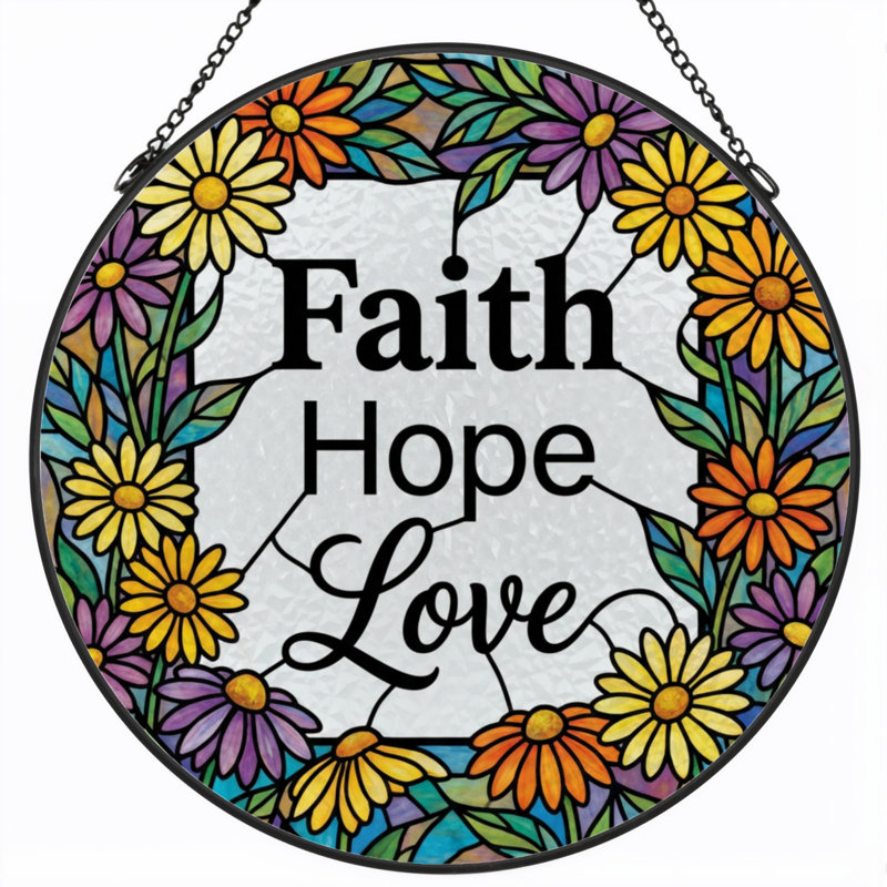 7.8"H Floral Pattern Stained Glass Window Panel, 7.8" H x 7.8" W