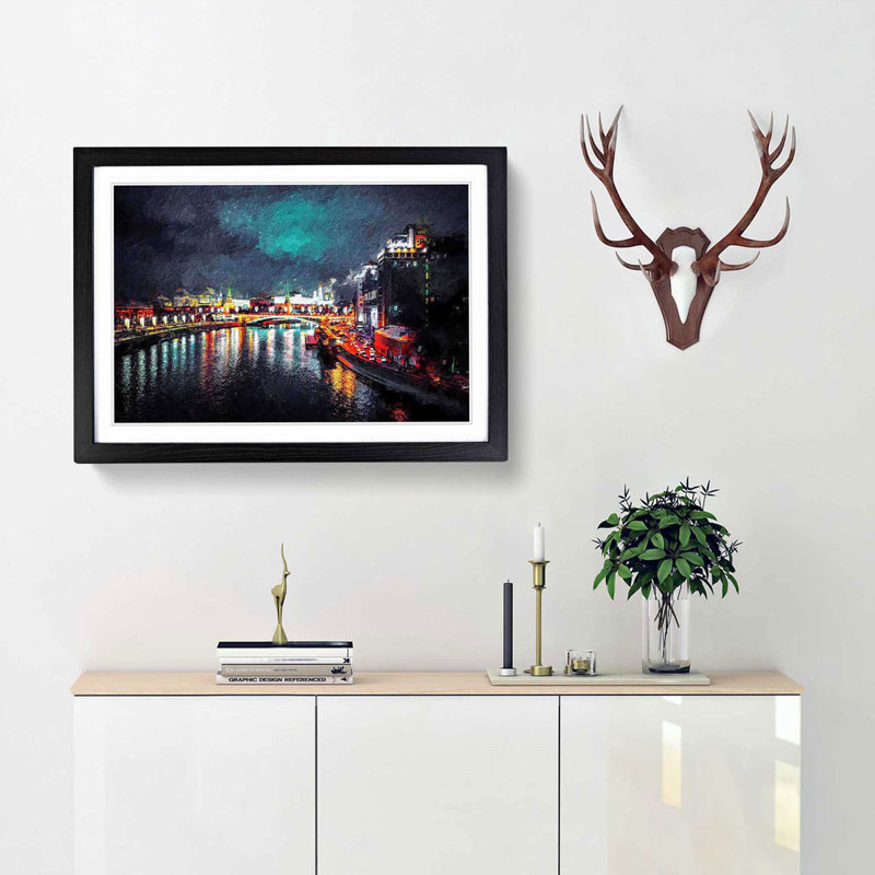 Moscow at Night - Picture Frame Painting Print, 27cm H x 36cm W x 2cm D, Black Framed