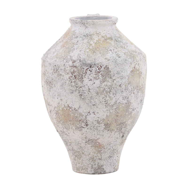 Halina 18" Tall Terracotta Vase, Distressed White