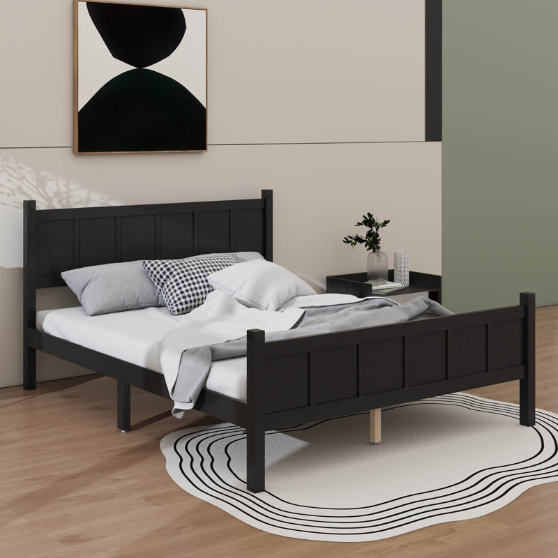 Lit à panneau plat avec tête et pied de lit, lit plateforme avec finition grain de bois, style shaker et style campagnard