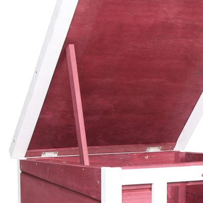 Small Red Wooden Cage With Weather Roof For Various Pets Rabbit House Openable & Practical - Guinea Pig, Duck And More