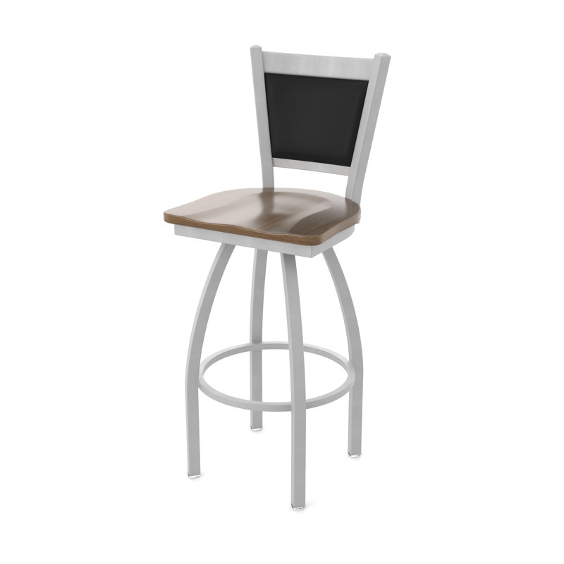 Tabouret pivotant Hadleigh, Érable foncé, Nickel anodisé, Tabouret de bar (siège d’une hauteur de 30 po)