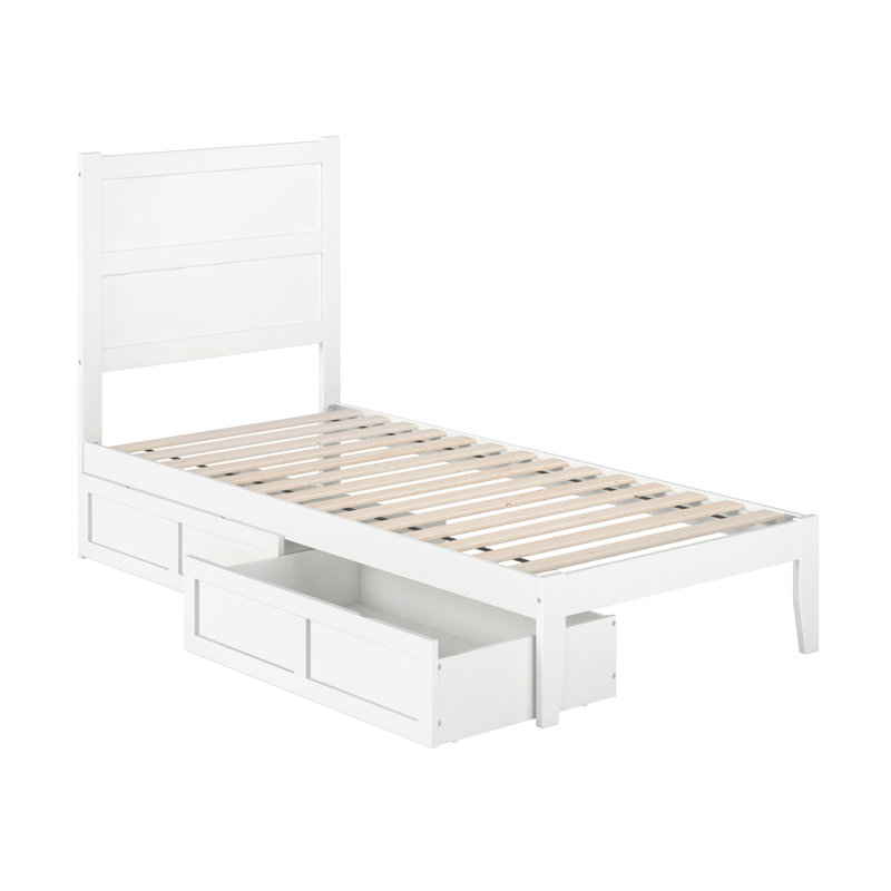 Lit plateforme en bois massif avec tiroirs de rangement Jaheim, Blanc, Très grand simple