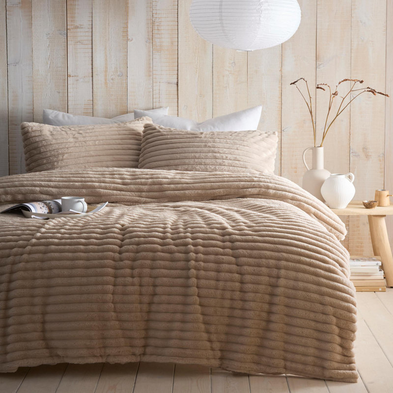 100% Polyester Striped Duvet Cover Set with Pillowcases, Natural, King Duvet Cover + 2 Standard Pillowcases