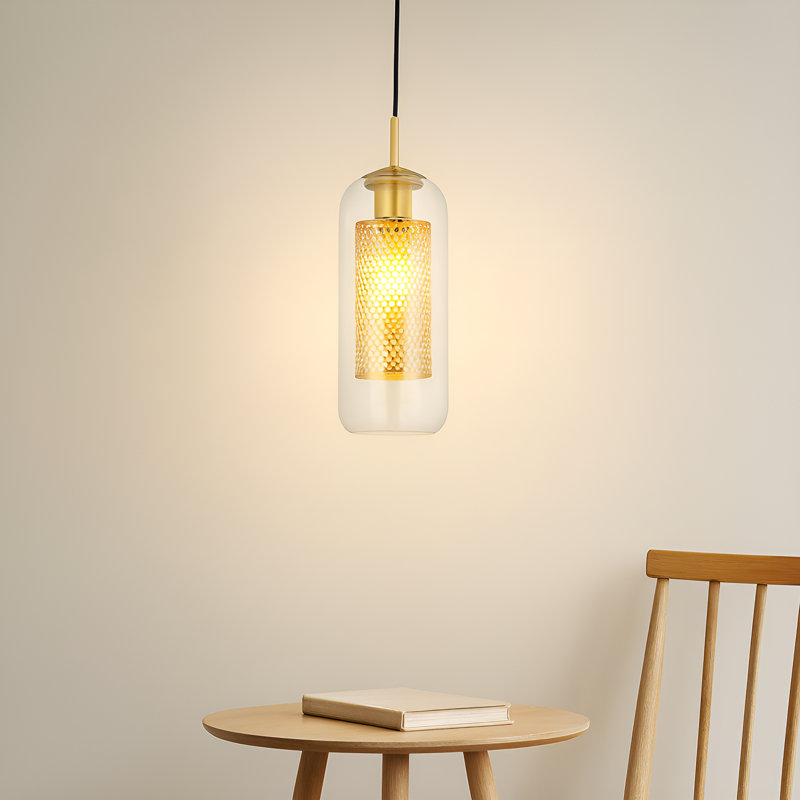 Rakai Pendant Lamp 1 Light E27 - Modern Cylinder Gold Glass Hanging Lamp without Bulb