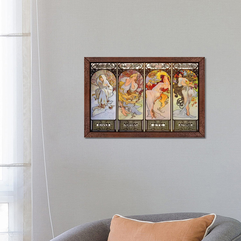 Les Saisons by Alphonse Mucha - Painting on Canvas, 66.04 cm H x 45.72 cm W, Brown