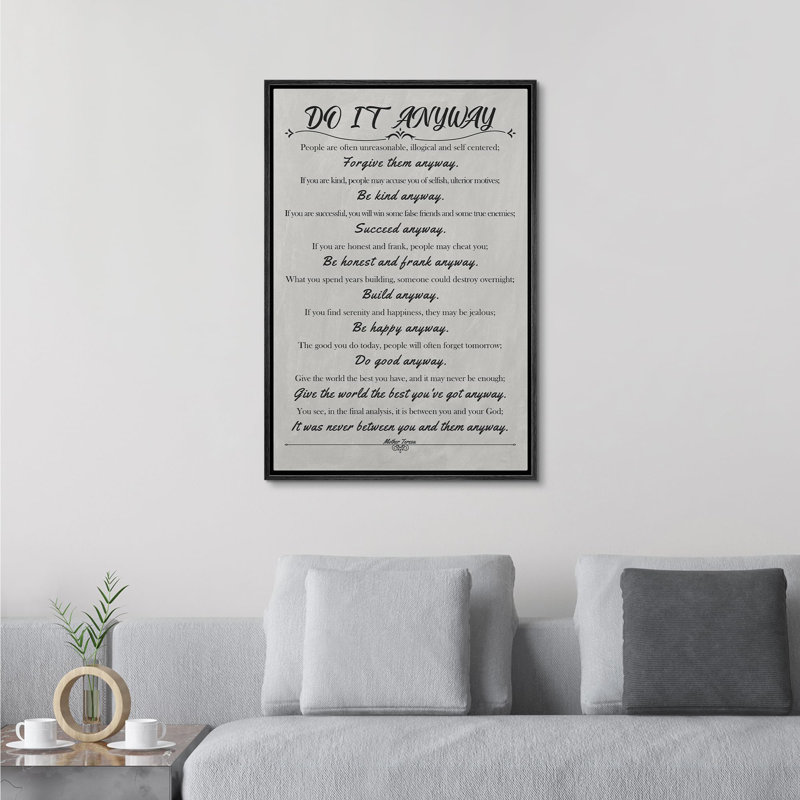 «Kindness and Compassion Quote Mother Teresa's Do it Anyway», reproduction sur toile flottante, H 36 po x l 24 po x P 1,5 po