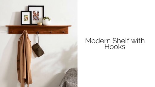 AllModern Shea Poplar Floating Shelf with Hooks & Reviews