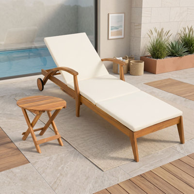 Ensemble de chaise longue et de table d'appoint réglables en bois d'acacia