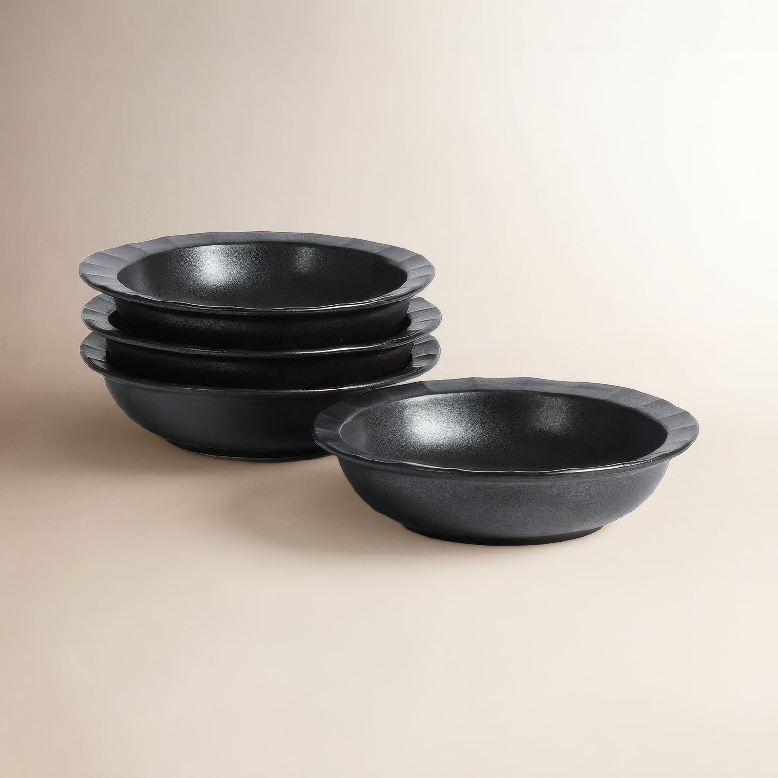 Stone Lain Oasis 4-Piece Pasta Bowl Set Stoneware, Black