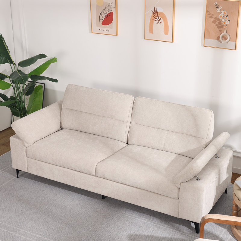 71” Modern Chenille Sofa Adjustable Armrest Couch, Beige